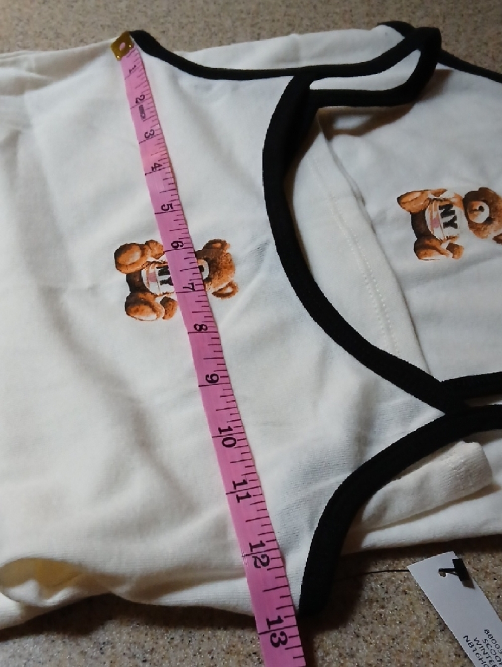 NWT, two White Tank Top with Teddy Bear Graphic and Black Trim - Picture 2 of 6